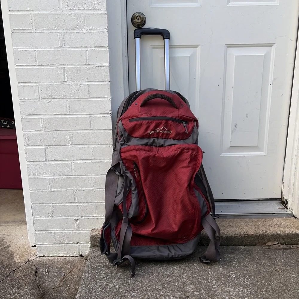 Eddie Bauer Expedition 26 Rolling Duffel Bag Suitcase Red Gray
